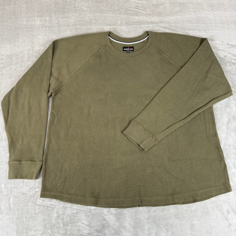 American Giant French Rib Crew Sweatshirt Mens 2XL Olive Raglan $100 USA NWOT